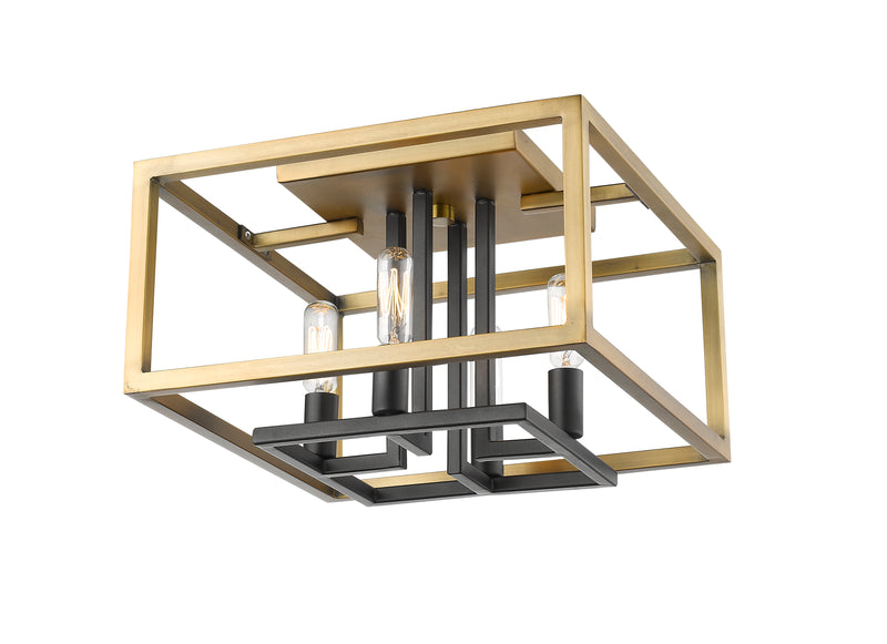 Quadra 4 Light 13" Flush Mount in Olde Brass + Bronze