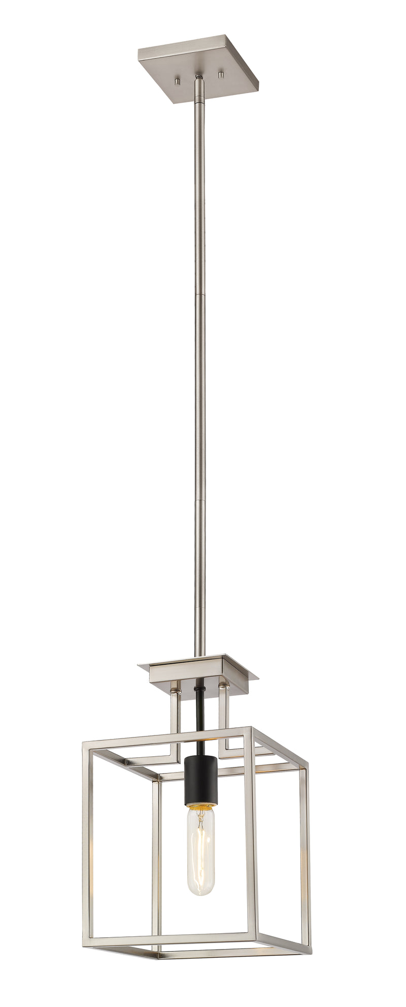 Quadra 1 Light 8" Pendant in Brushed Nickel + Matte Black
