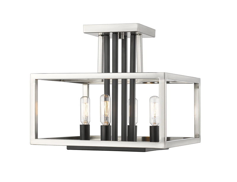 Quadra 4 Light Semi Flush Mount in Brushed Nickel + Matte Black