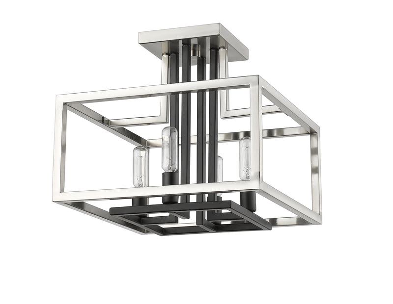 Quadra 4 Light Semi Flush Mount in Brushed Nickel + Matte Black