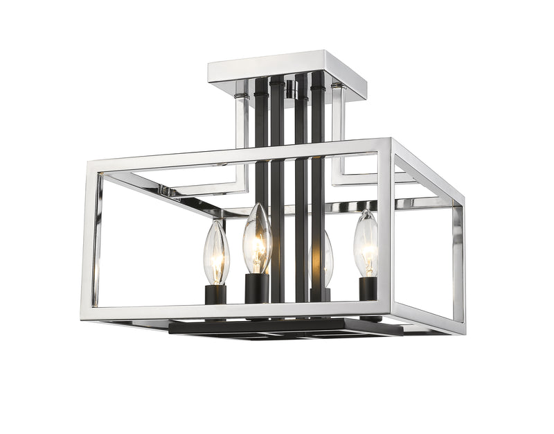 Quadra 4 Light Semi Flush Mount in Chrome + Matte Black