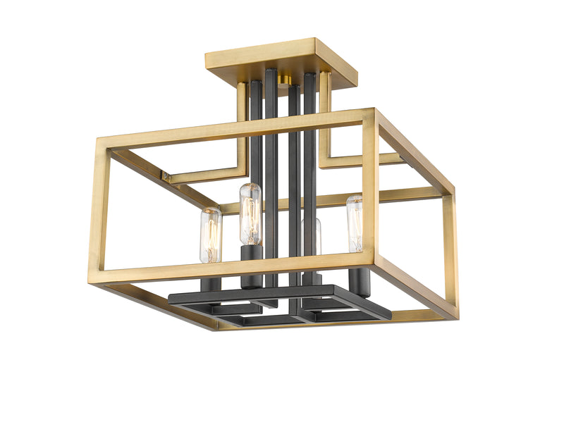 Quadra 4 Light Semi Flush Mount in Olde Brass + Bronze