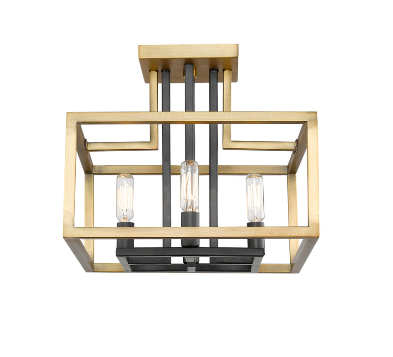 Quadra 4 Light Semi Flush Mount in Olde Brass + Bronze