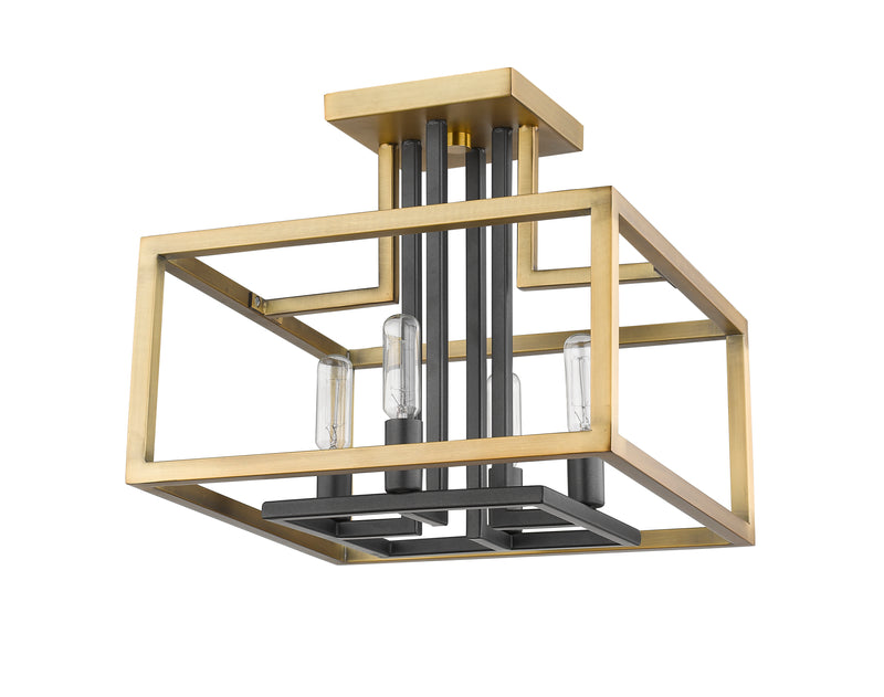 Quadra 4 Light Semi Flush Mount in Olde Brass + Bronze