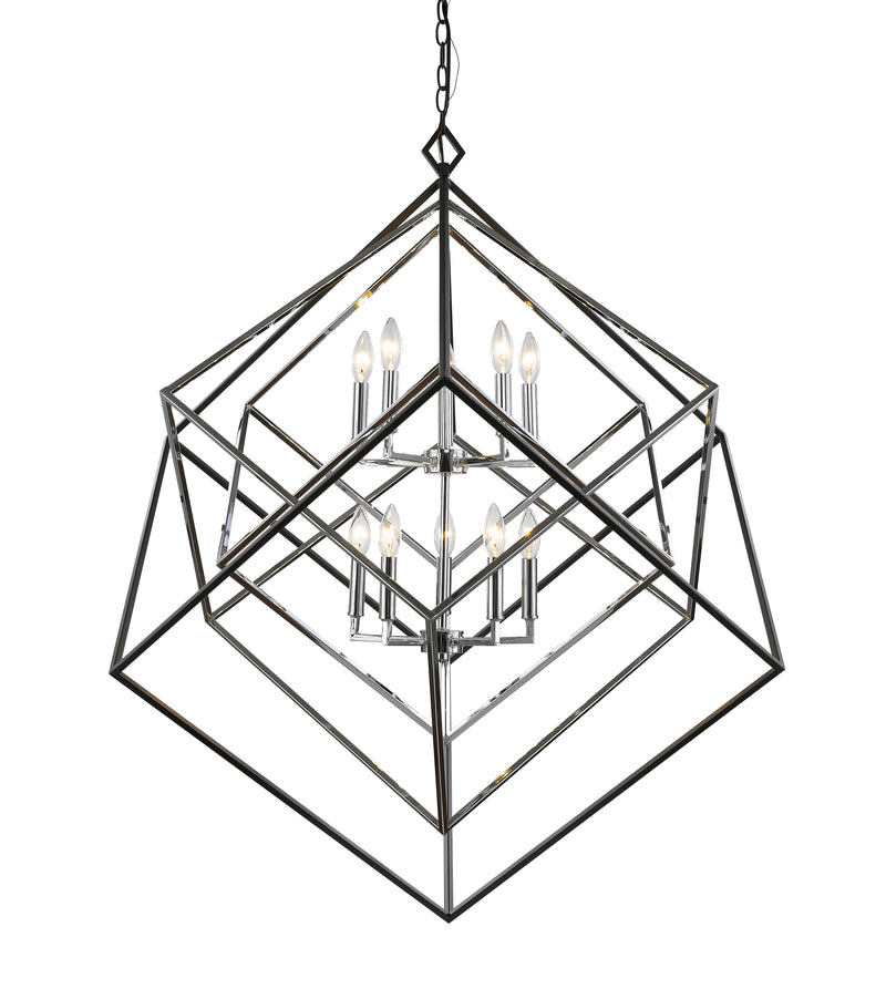 Euclid 10 Light 41.5" Chandelier in Chrome + Matte Black