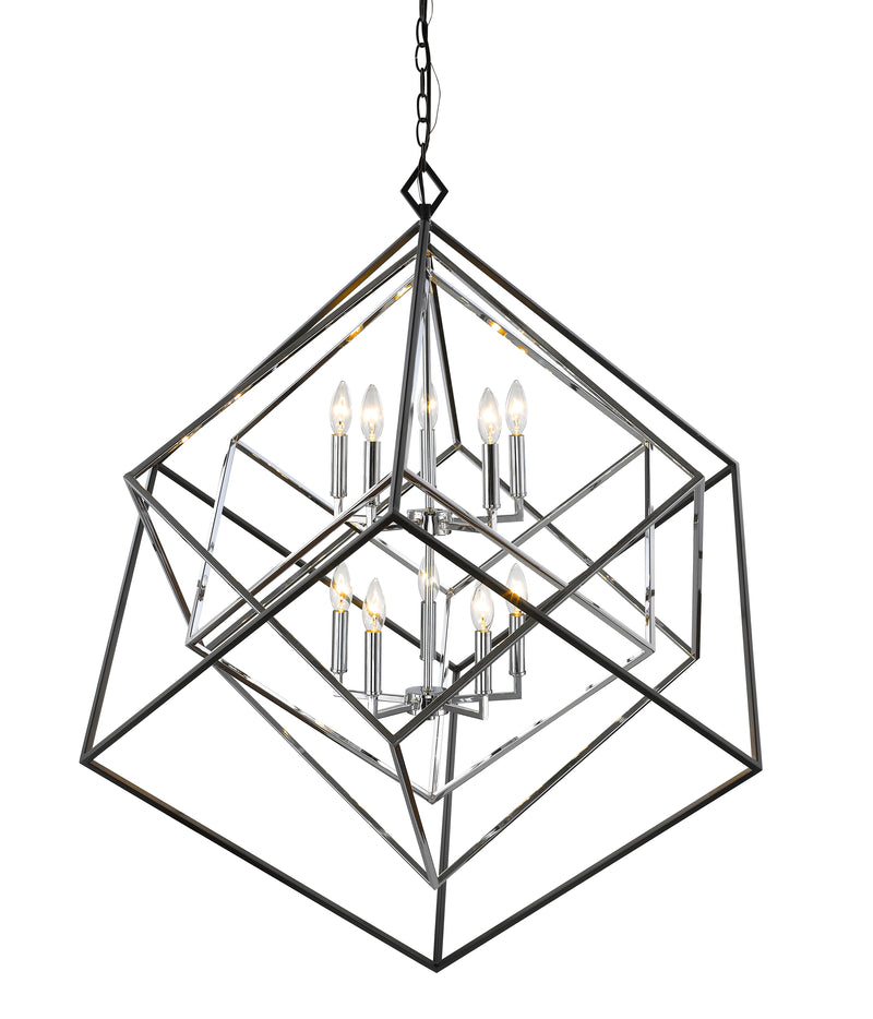 Euclid 10 Light 41.5" Chandelier in Chrome + Matte Black