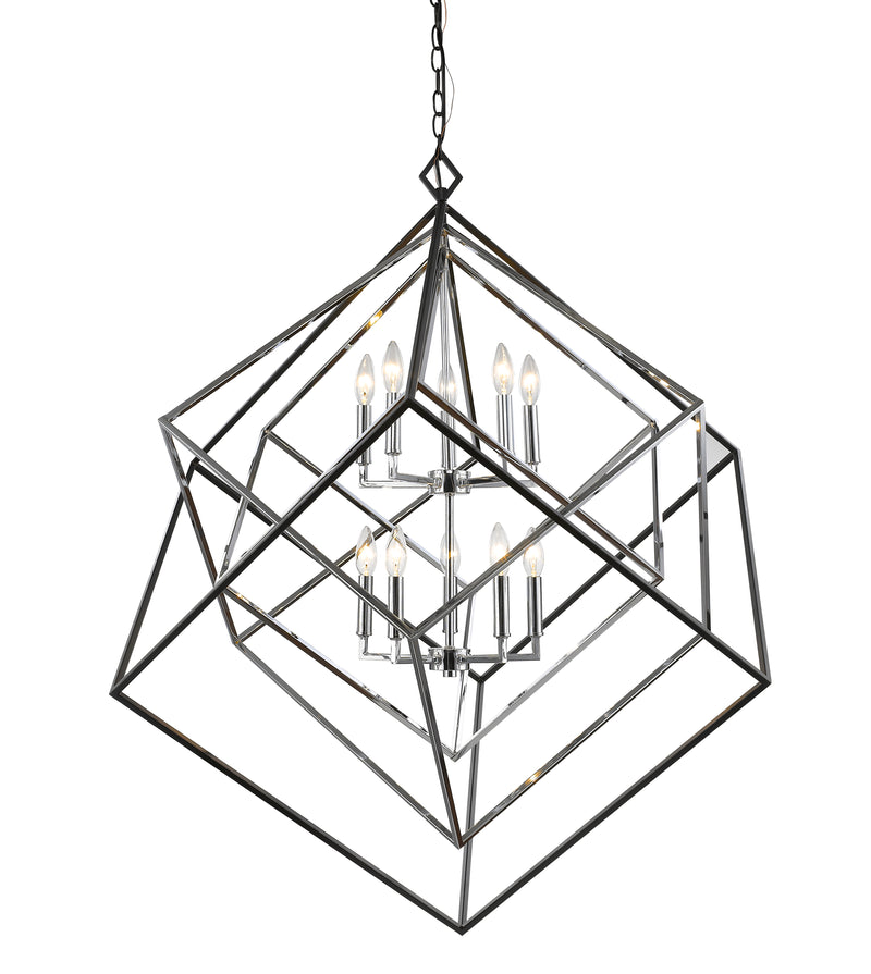 Euclid 10 Light 41.5" Chandelier in Chrome + Matte Black