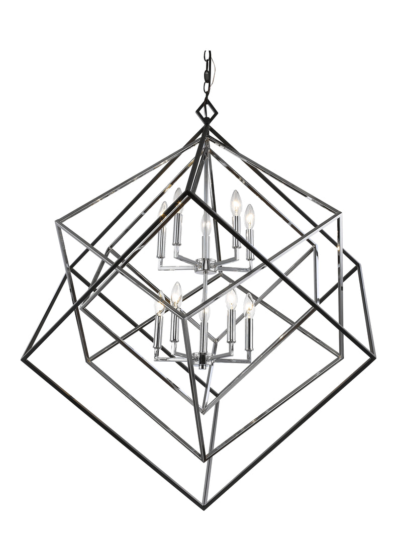 Euclid 10 Light 41.5" Chandelier in Chrome + Matte Black