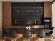 Euclid 10 Light 56" Linear Pendant in Matte Black in a room setting