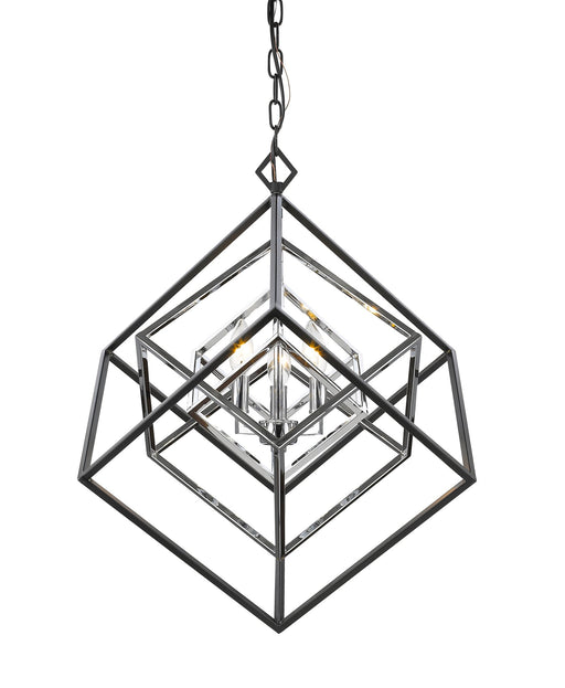 Euclid 3 Light 23" Chandelier in Chrome + Matte Black