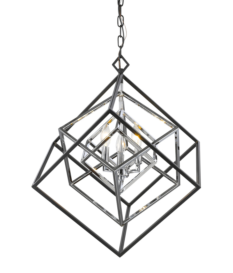 Euclid 3 Light 23" Chandelier in Chrome + Matte Black