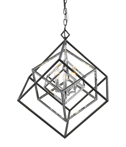 Euclid 3 Light 23" Chandelier in Chrome + Matte Black
