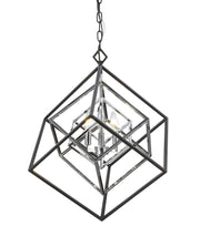 Euclid 3 Light 23" Chandelier in Chrome + Matte Black