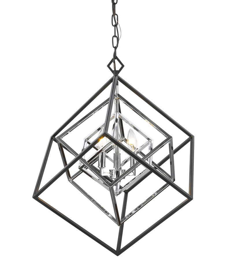 Euclid 3 Light 23" Chandelier in Chrome + Matte Black