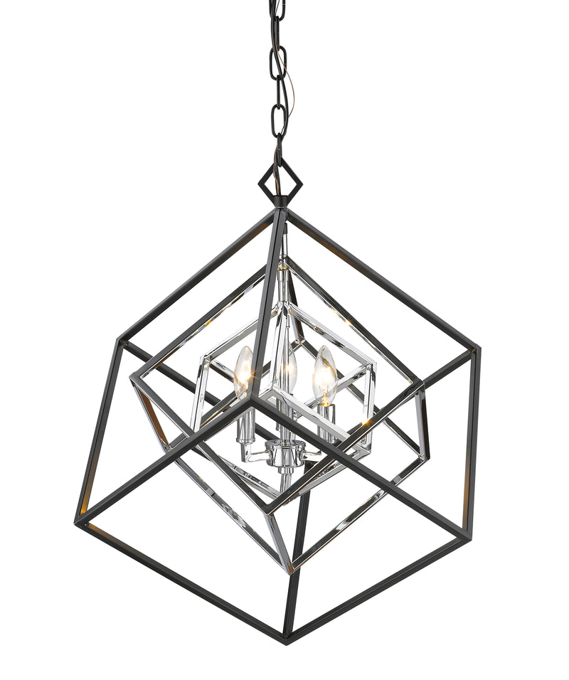 Euclid 3 Light 23" Chandelier in Chrome + Matte Black