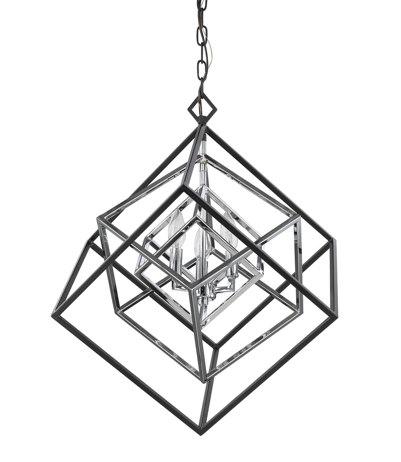 Euclid 3 Light 23" Chandelier in Chrome + Matte Black