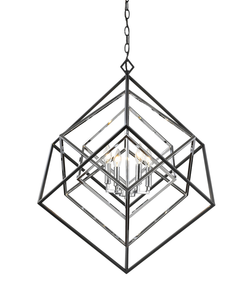 Euclid 4 Light 29.5" Chandelier in Chrome + Matte Black