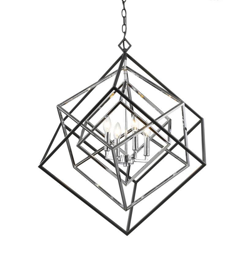 Euclid 4 Light 29.5" Chandelier in Chrome + Matte Black