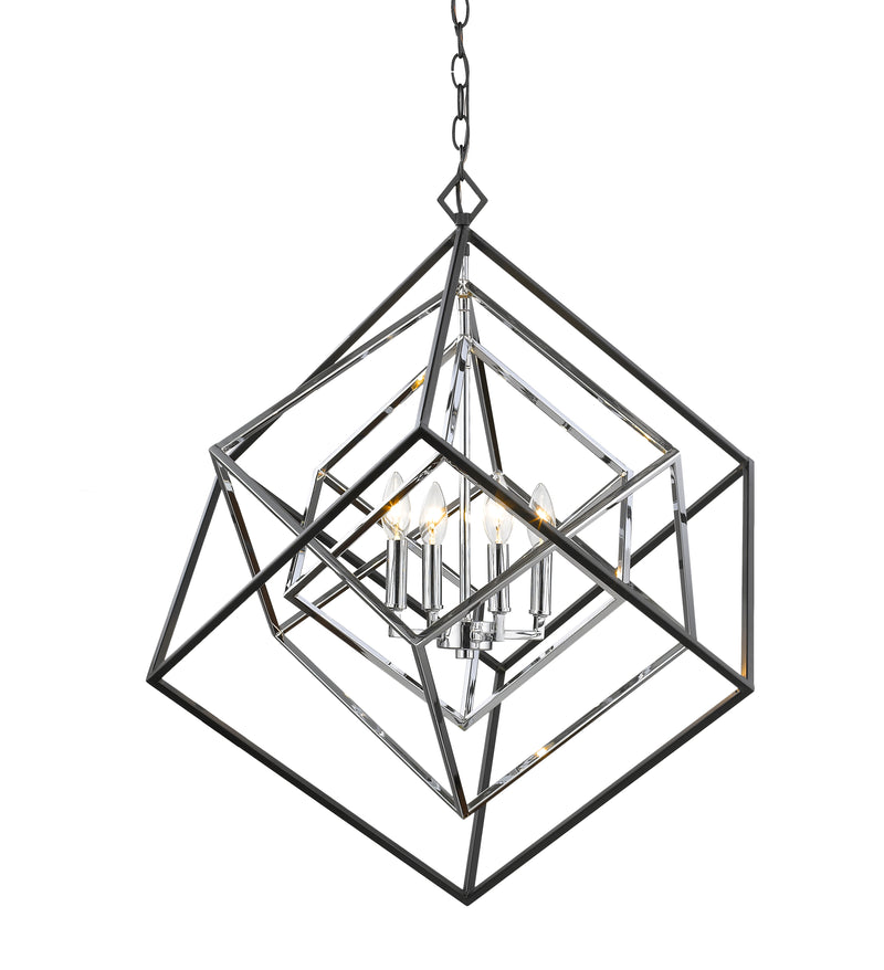 Euclid 4 Light 29.5" Chandelier in Chrome + Matte Black