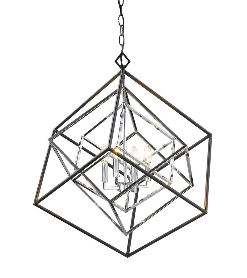Euclid 4 Light 29.5" Chandelier in Chrome + Matte Black