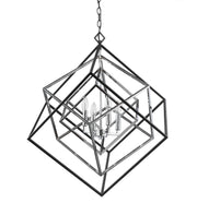 Euclid 4 Light 29.5" Chandelier in Chrome + Matte Black