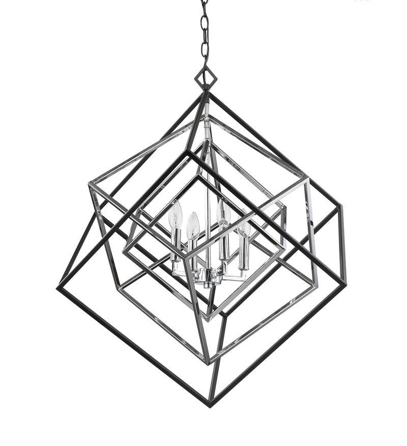 Euclid 4 Light 29.5" Chandelier in Chrome + Matte Black