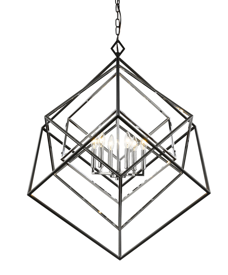 Euclid 6 Light 35.5" Chandelier in Chrome + Matte Black