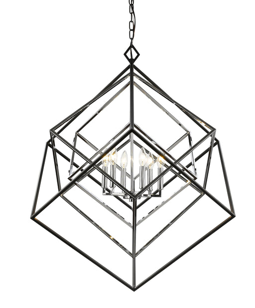 Euclid 6 Light 35.5" Chandelier in Chrome + Matte Black