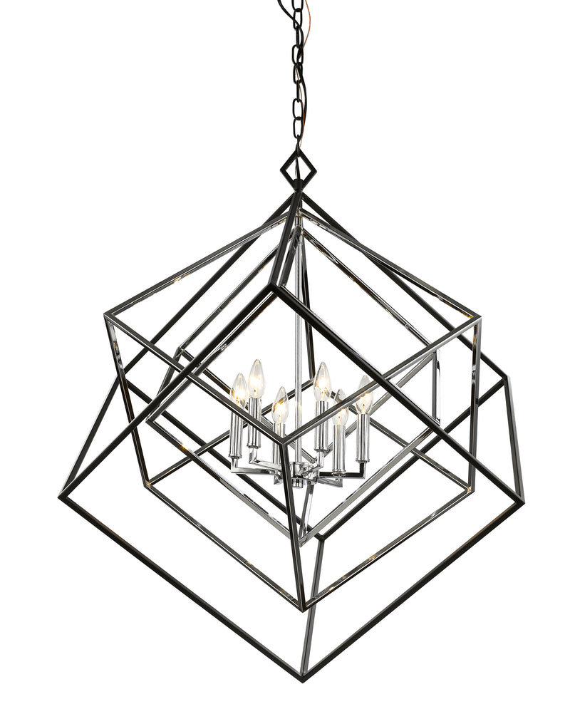 Euclid 6 Light 35.5" Chandelier in Chrome + Matte Black