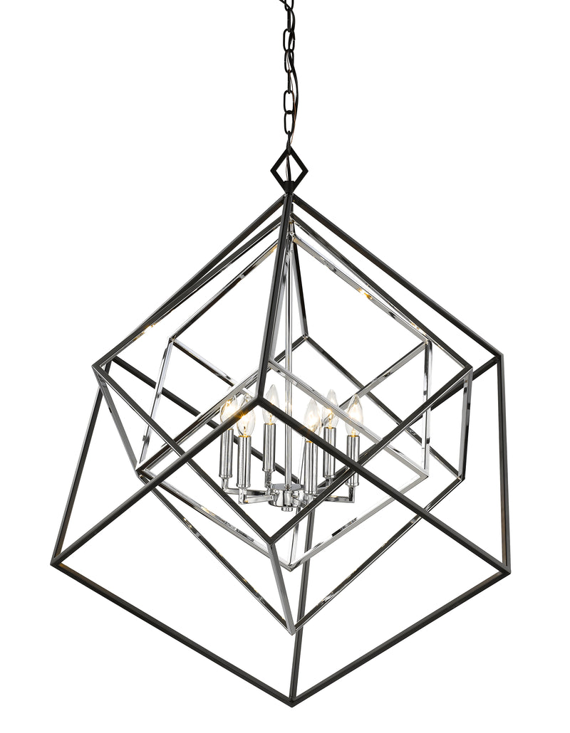 Euclid 6 Light 35.5" Chandelier in Chrome + Matte Black