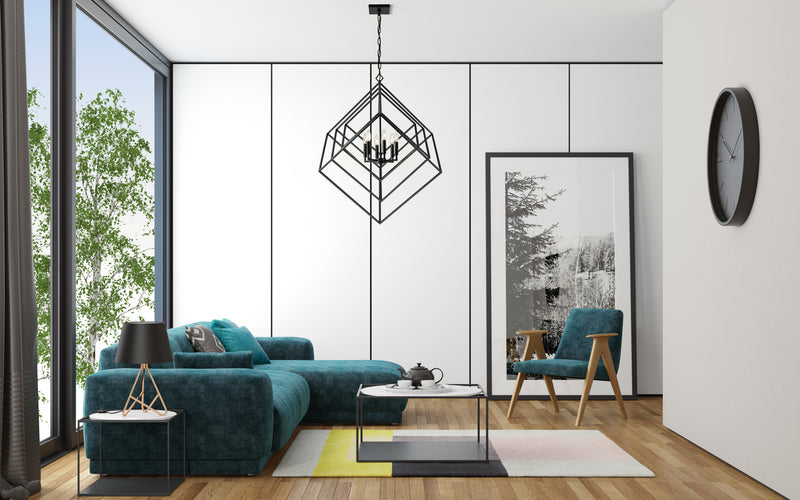 Euclid 6 Light 35.5" Chandelier in Matte Black in a room setting