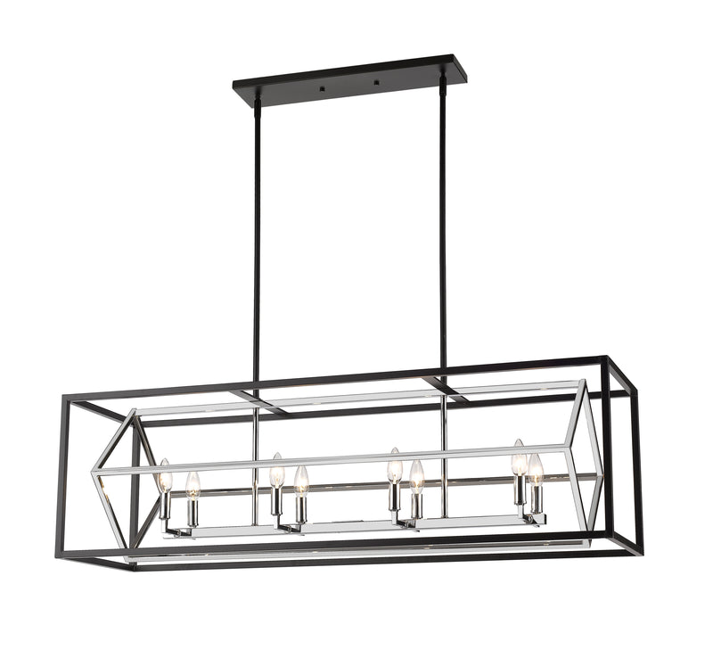 Euclid 8 Light 44" Linear Pendant in Chrome + Matte Black
