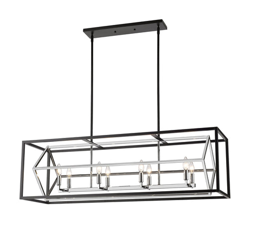 Euclid 8 Light 44" Linear Pendant in Chrome + Matte Black