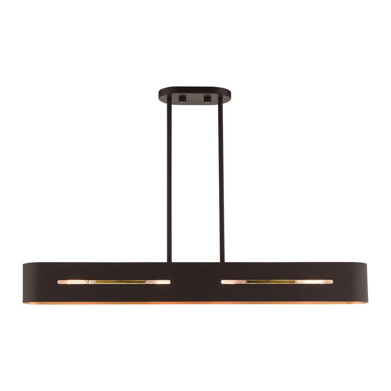 Ravena 4-Light Linear Chandelier in Bronze with Antique Brass Accents