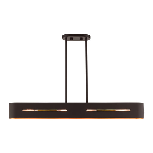 Ravena 4-Light Linear Chandelier in Bronze with Antique Brass Accents