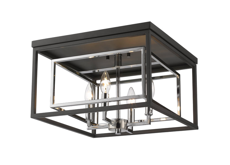 Euclid 4 Light 15" Flush Mount in Chrome + Matte Black