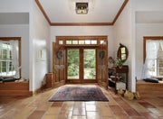 Euclid 4 Light 15" Flush Mount in Olde Brass + Bronze in a room setting