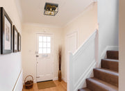 Euclid 4 Light 15" Flush Mount in Olde Brass + Bronze in a room setting