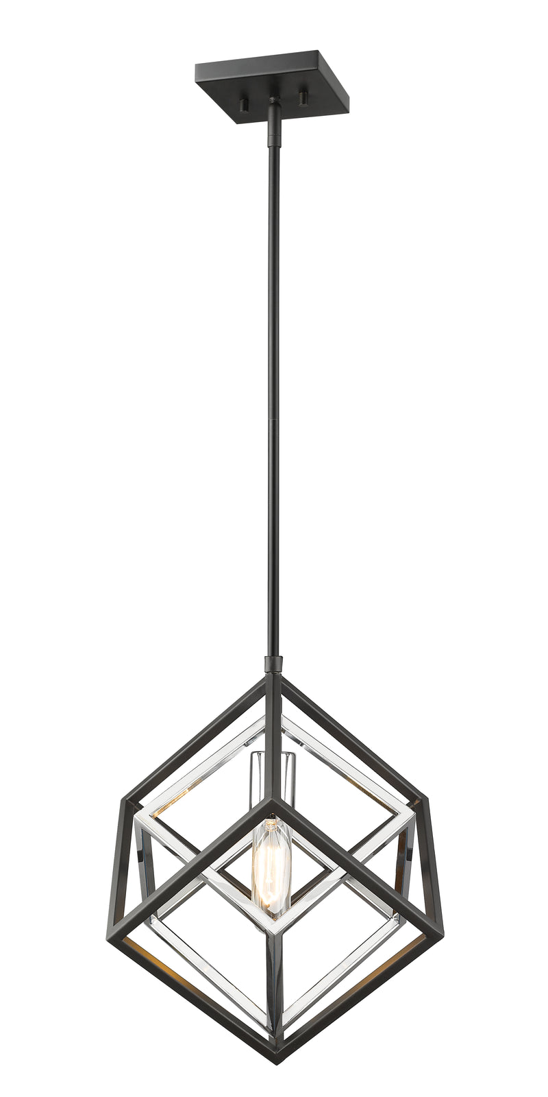 Euclid 1 Light 12" Pendant in Chrome + Matte Black