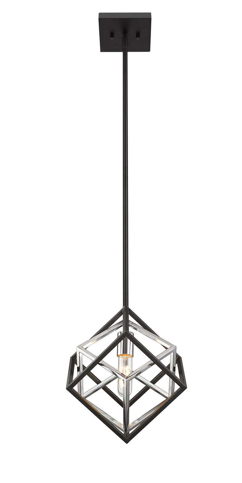 Euclid 1 Light 12" Pendant in Chrome + Matte Black