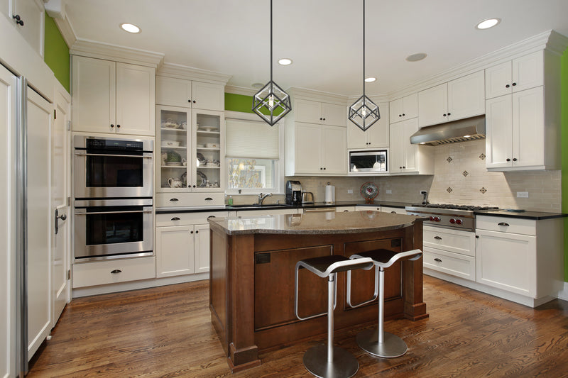 Euclid 1 Light 12" Pendant in Chrome + Matte Black in a room setting
