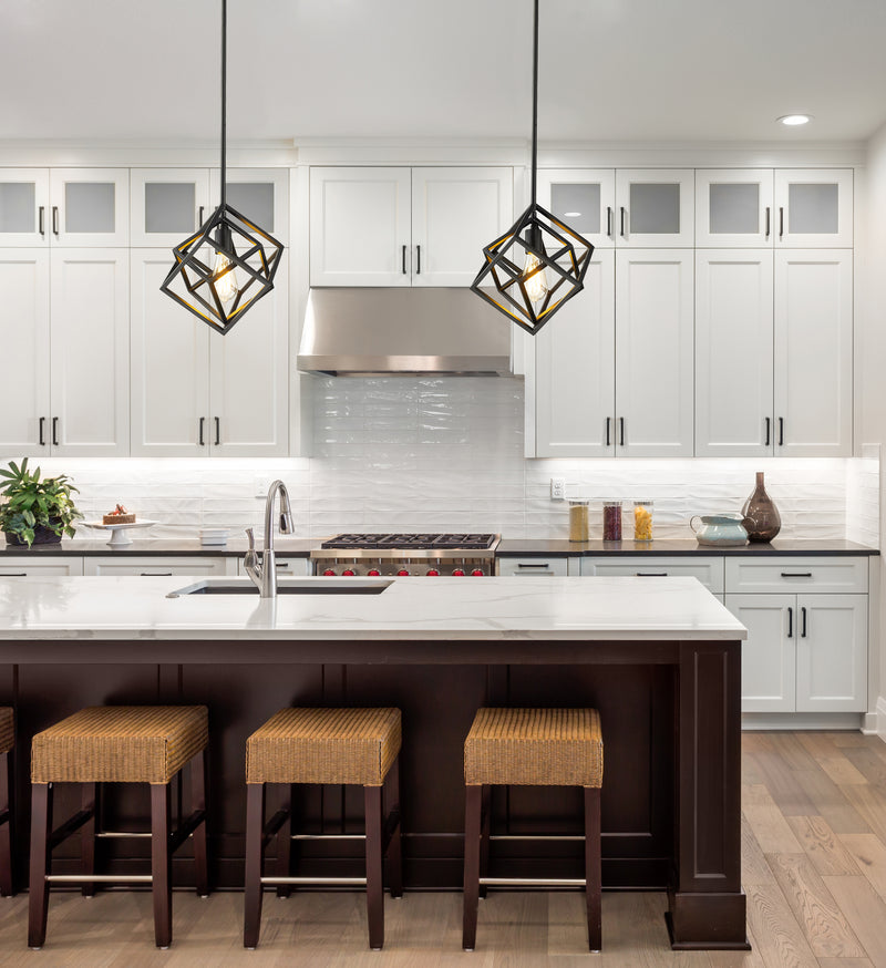 Euclid 1 Light 12" Pendant in Matte Black in a room setting