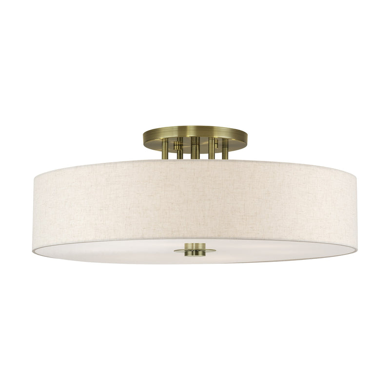 Meridian 6-Light 30" x 11.25" Semi-Flush Mount in Antique Brass