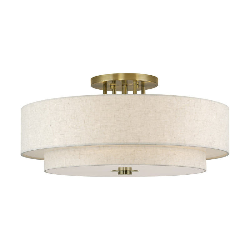 Meridian 6-Light 30" x 13.5" Semi-Flush Mount in Antique Brass