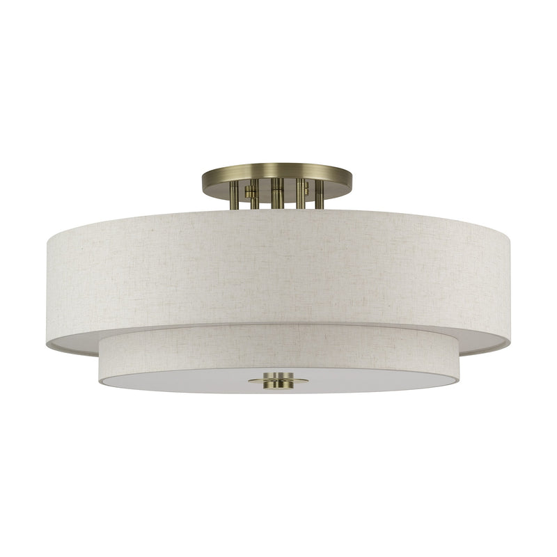 Meridian 6-Light 30" x 13.5" Semi-Flush Mount in Antique Brass