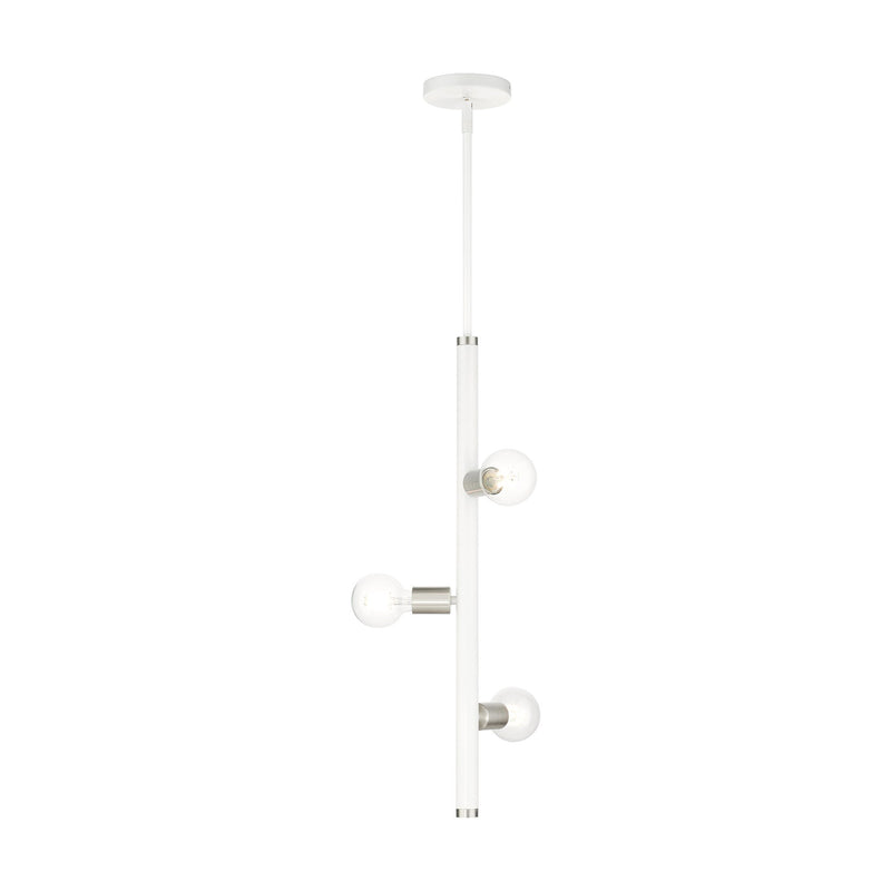 Bannister 3-Light Pendant in White with Brushed Nickel Accents