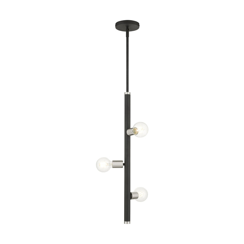 Bannister 3-Light Pendant in Black with Brushed Nickel Accents