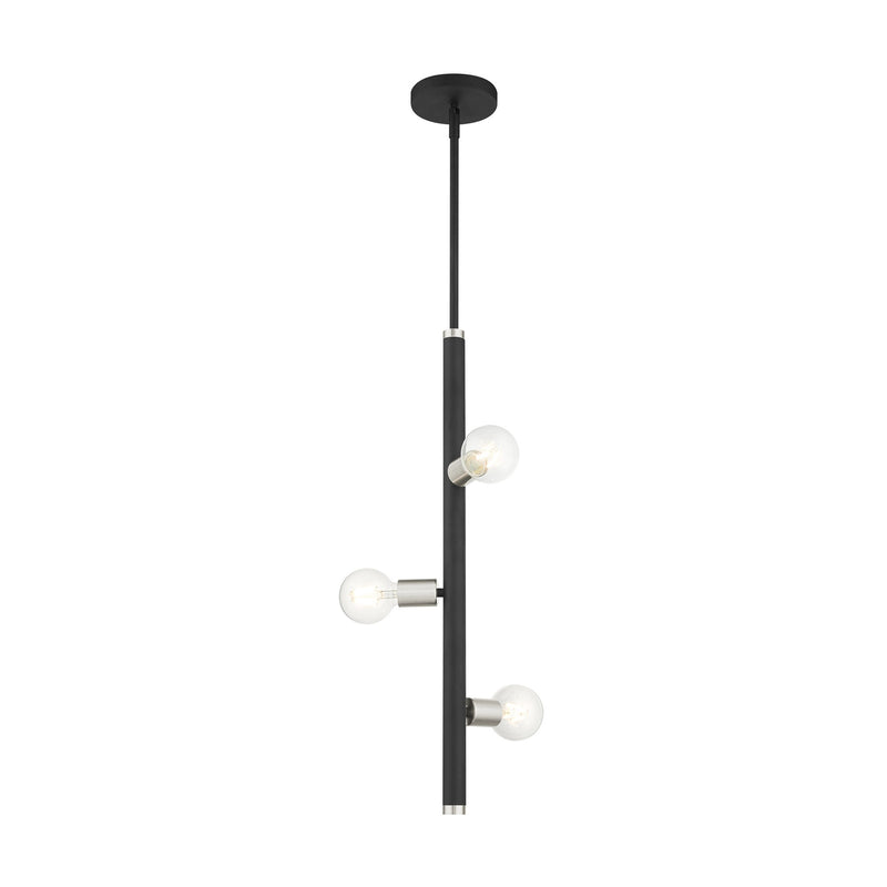 Bannister 3-Light Pendant in Black with Brushed Nickel Accents