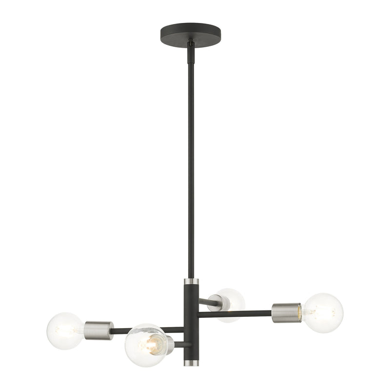 Bannister 4-Light Small Chandelier in Black with Brushed Nickel Accents