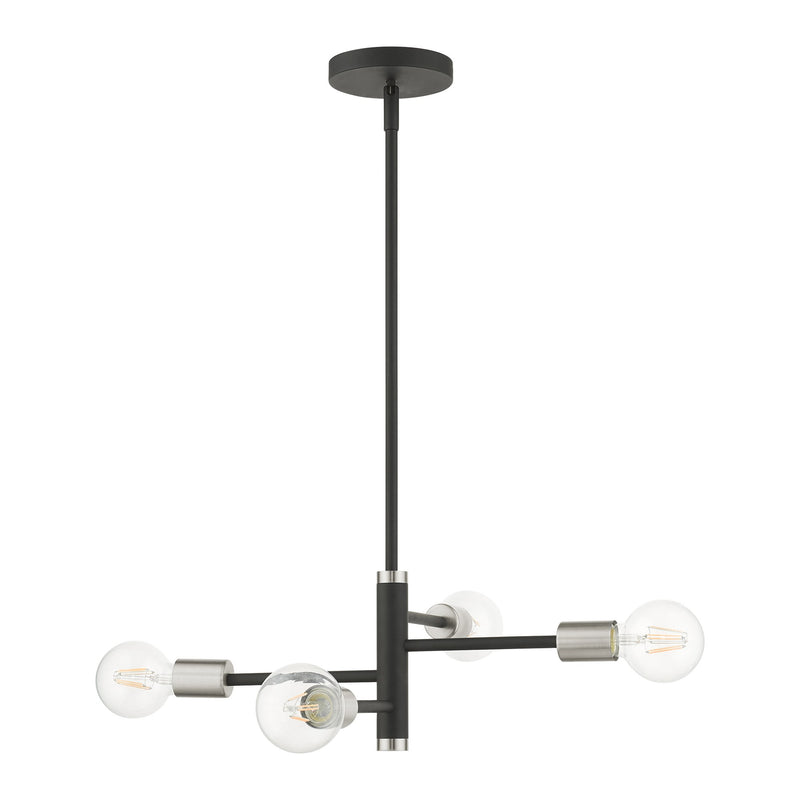 Bannister 4-Light Small Chandelier in Black with Brushed Nickel Accents